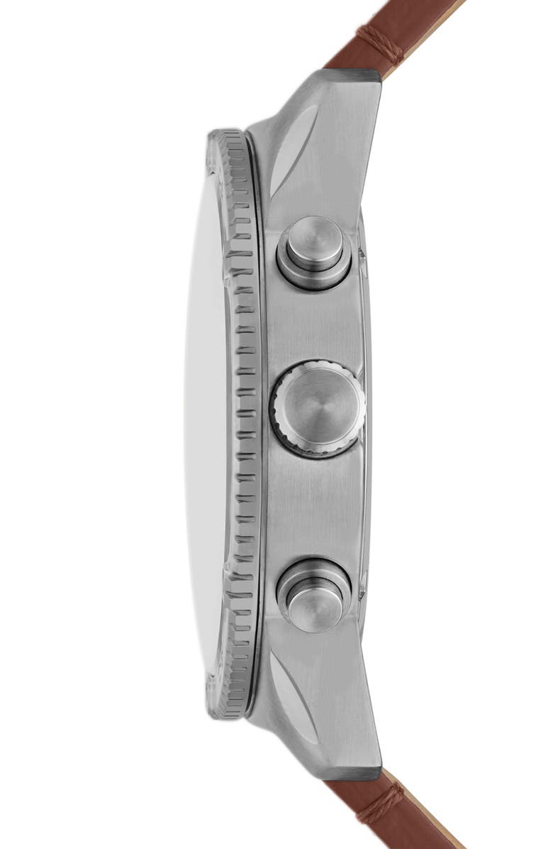 Fossil Brox Multifunction Leather Strap Watch, 50mm, Alternate, color, Silver