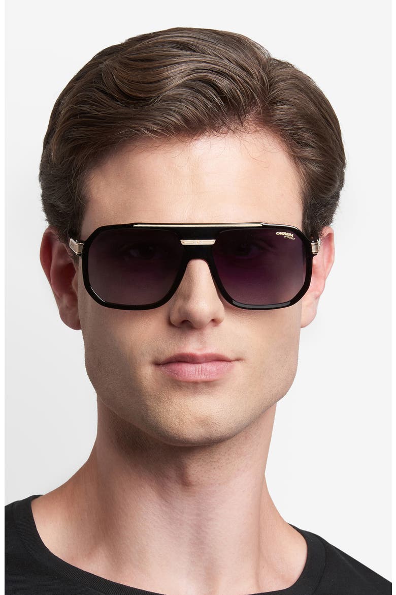 60mm Rectangular Flat Top Sunglasses, Alternate, color, BLACK GOLD/ DARK GREY SF