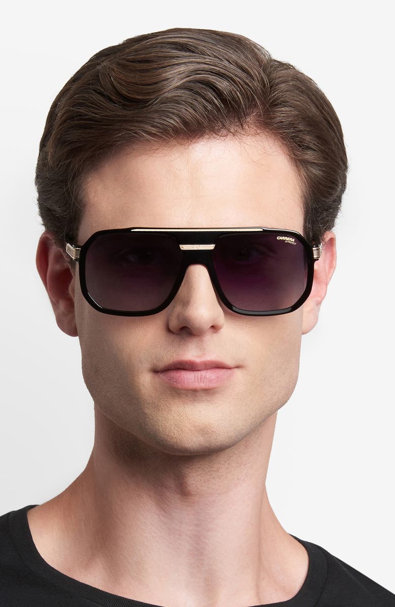 Carrera Eyewear 60mm Rectangular Flat Top Sunglasses, Alternate, color, Black Gold/ Dark Grey Sf