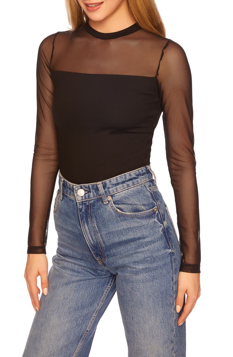 Susana Monaco Sheer Mesh Long Sleeve Top, Main, color, 