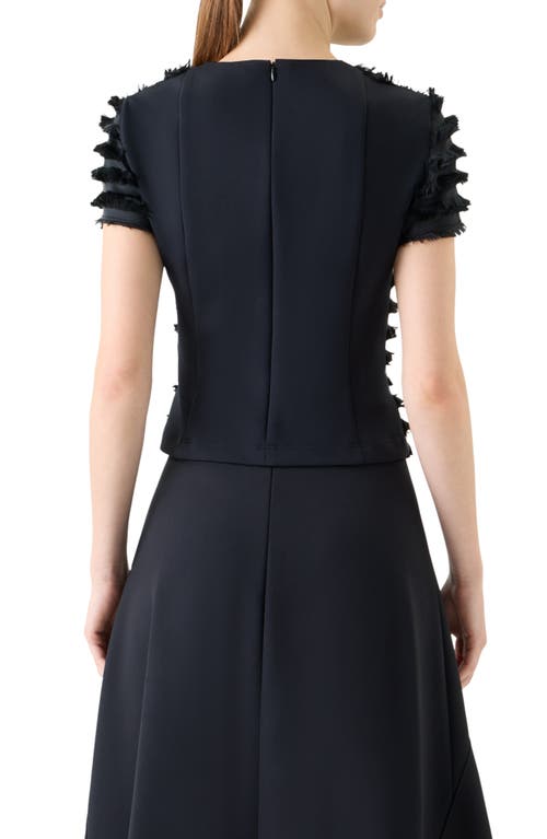 Akris Punto Striped Fringe Short-sleeve Fitted Top In Black
