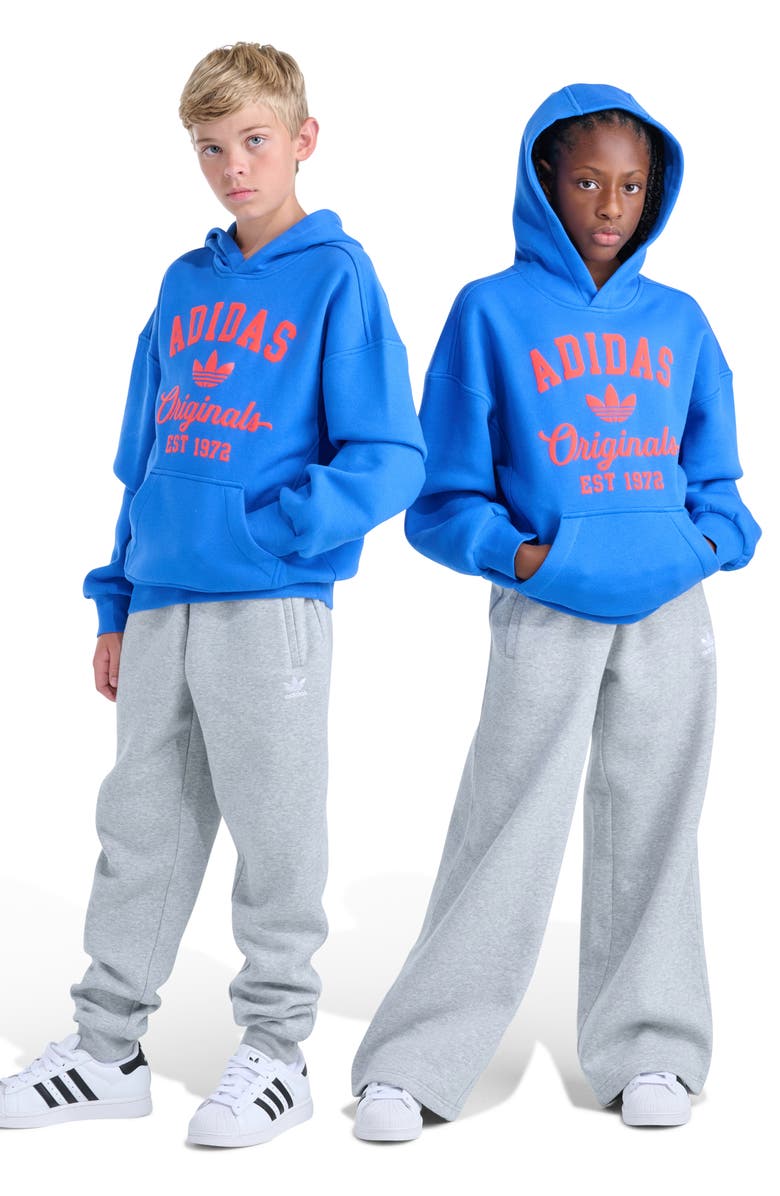 adidas Originals Kids' Varsity Cotton Blend Fleece Hoodie, Alternate, color, Bright Blue