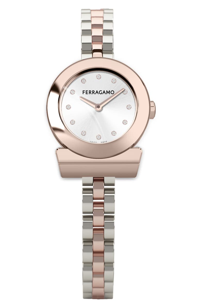 FERRAGAMO Two-Tone Crystal Bracelet Strap Watch, 22.5mm, Main, color, 