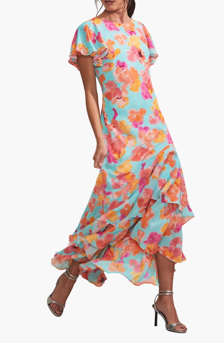 Ro&Zo Hazel Floral Frill Sleeve Dress, Alternate, color, Blue