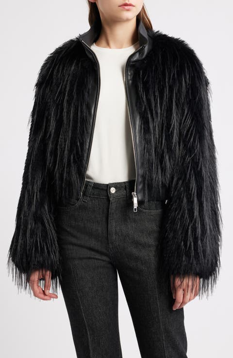 Cecool Faux Leather & Faux Fur Crop Jacket