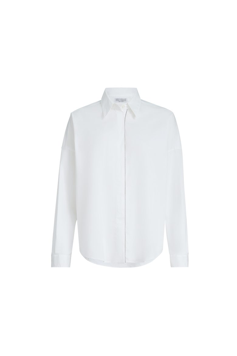 Stretch poplin shirt with monili, Alternate, color, White