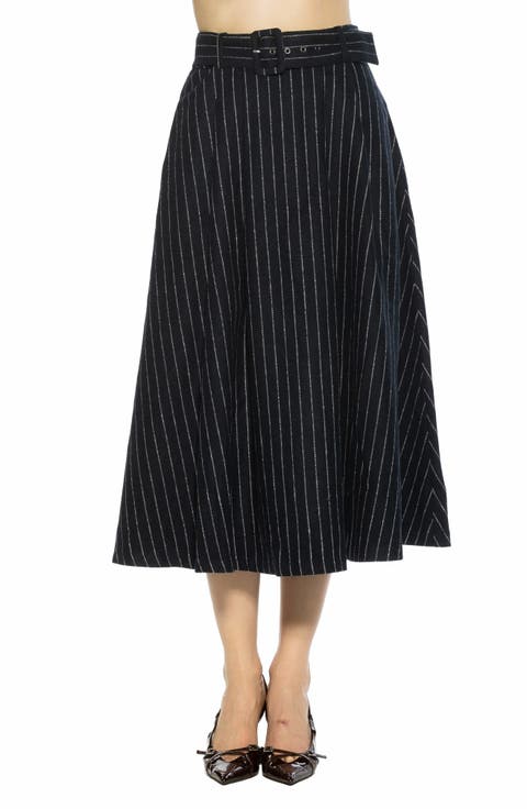 Belted A-Line Midi Skirt