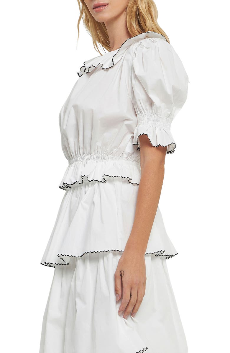 English Factory Picot Stitch Ruffle Poplin Top, Alternate, color, Off White