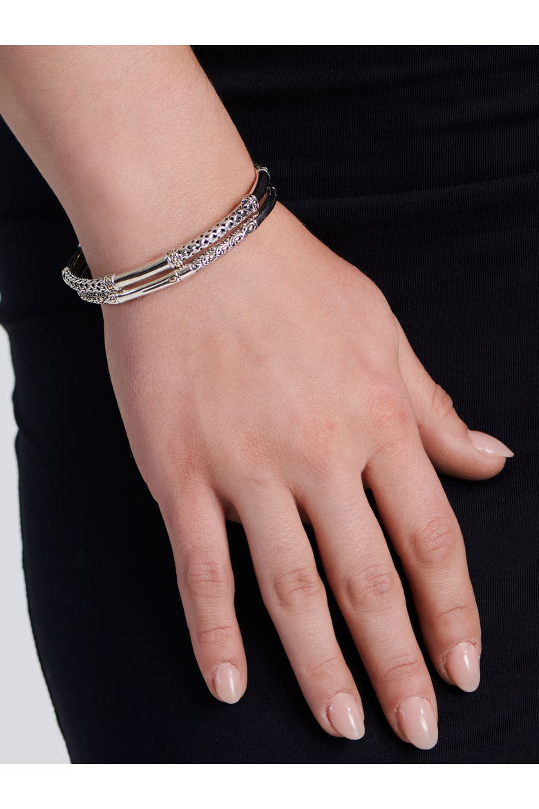 Dragon Bone Slide-on Bangle Bracelet in Sterling Silver and 18K Gold Accents, Alternate, color, Silver