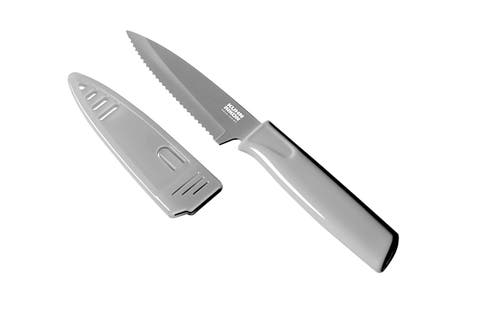 Colori Non-Stick Serrated Paring Knife with Safety Sheath, 4 inch