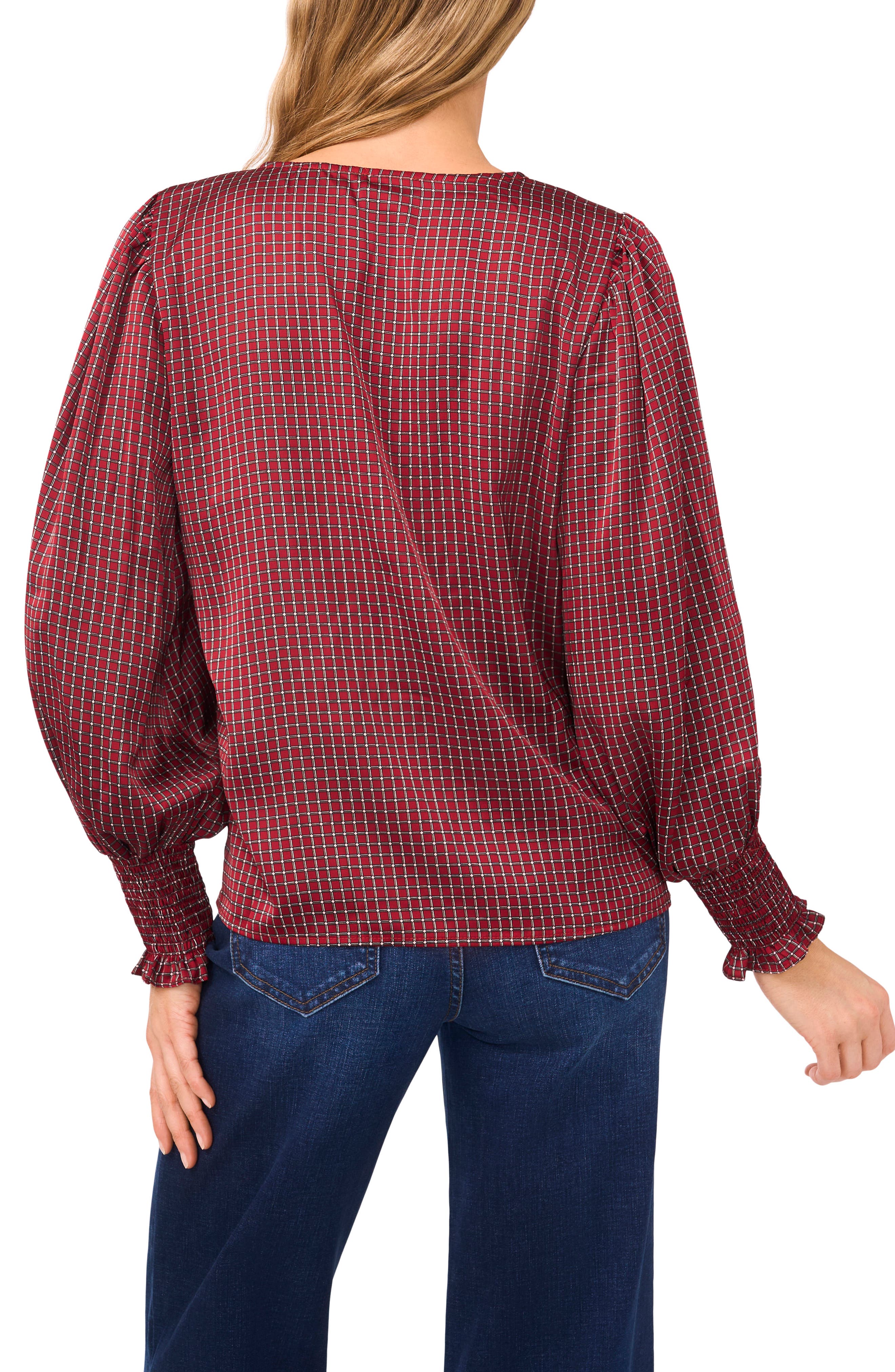 Print Smocked Cuff Top - image 2