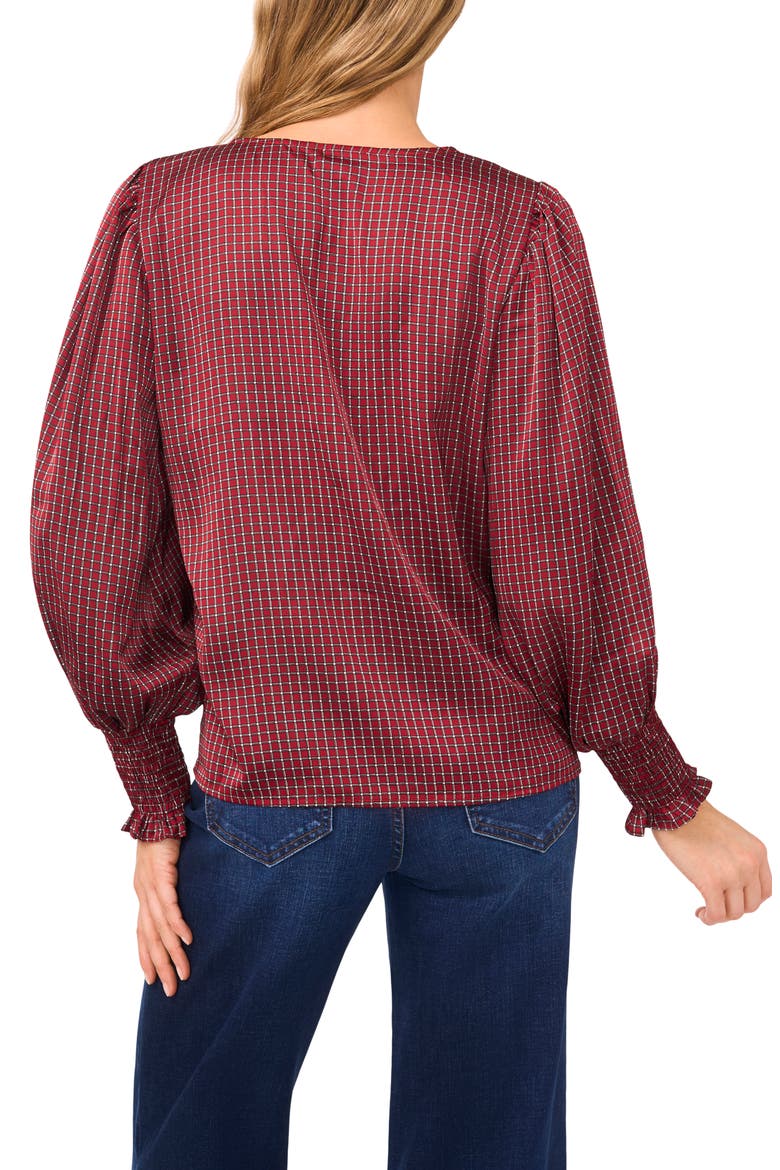 Print Smocked Cuff Top, Alternate, color, MULBERRY RED