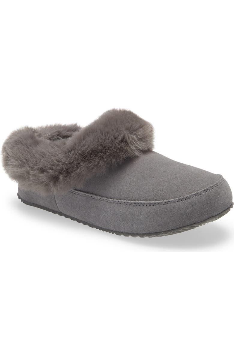 SOREL Go Coffee Run Faux Fur Slipper, Main, color, Quarry Quarry