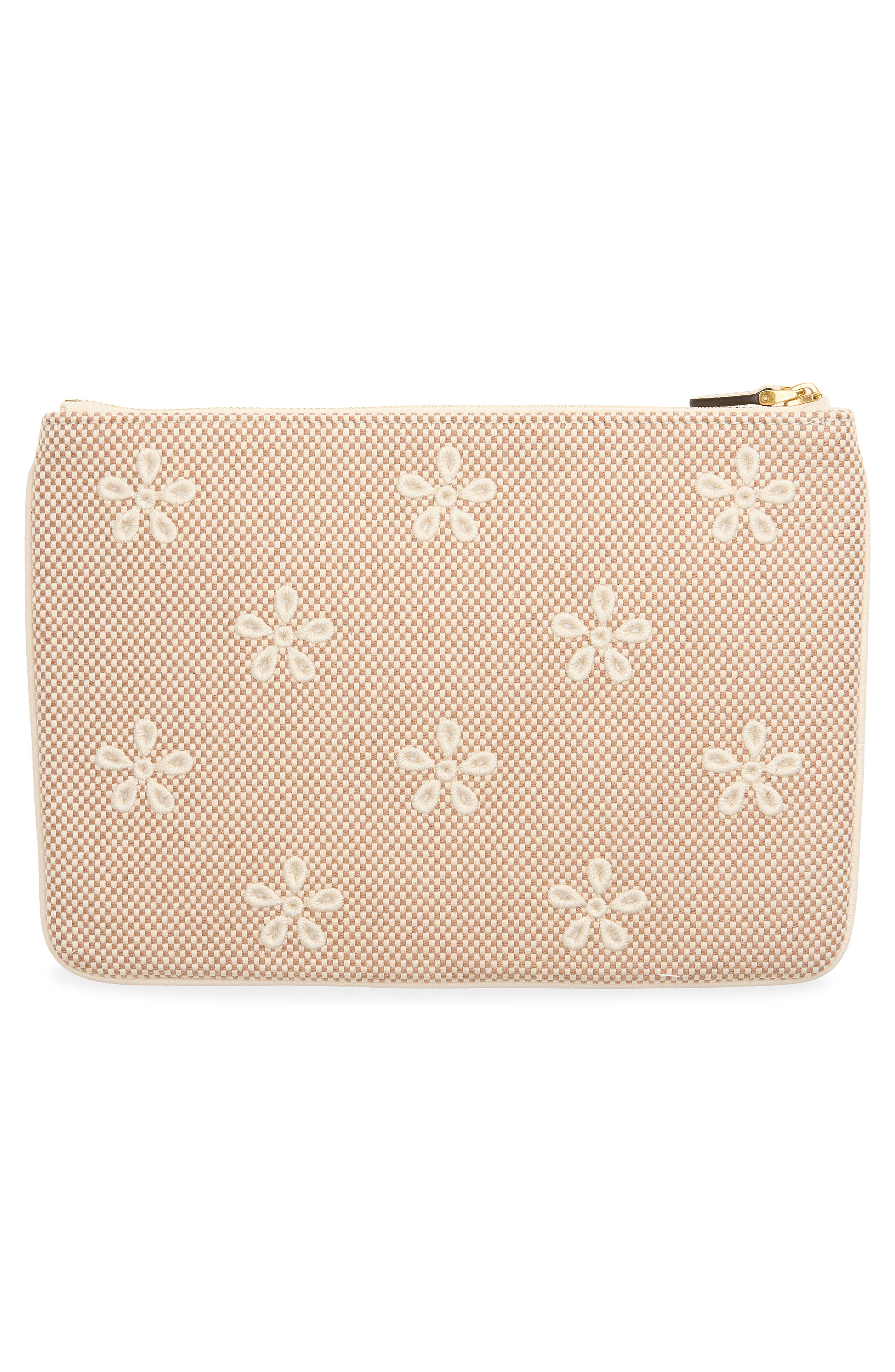 VLOGO Signature Medium Floral Embroidered Flat Pouch, Alternate, color, NATURAL