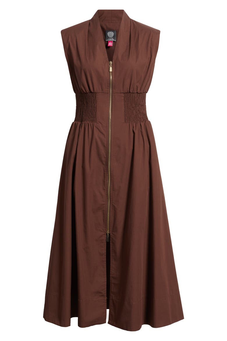 Sleeveless Cotton Midi Dress, Alternate, color, BROWN