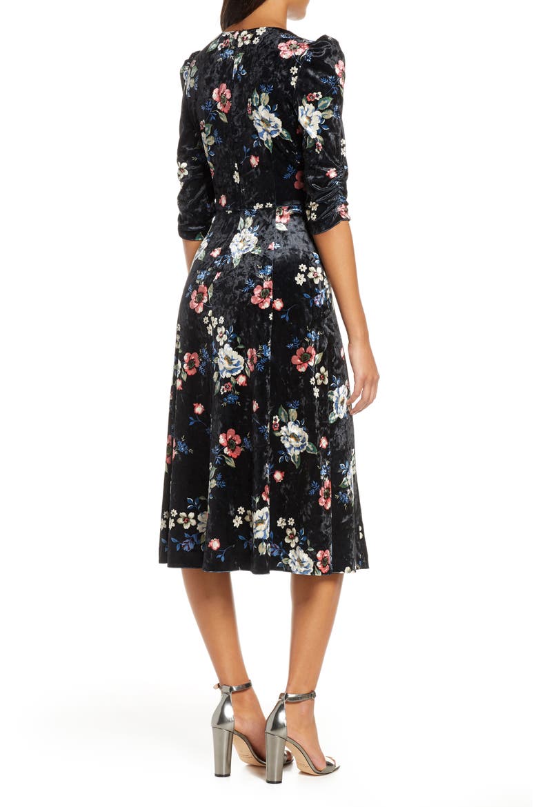 Floral Velvet Midi Dress, Alternate, color, BLACK