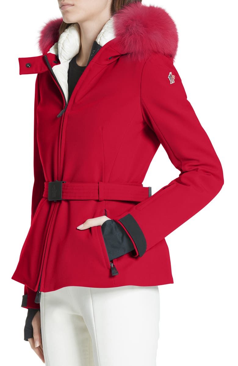 Moncler Bauges Water Repellent Hooded Down Coat with Detachable Genuine Fox Fur Trim, Alternate, color, 