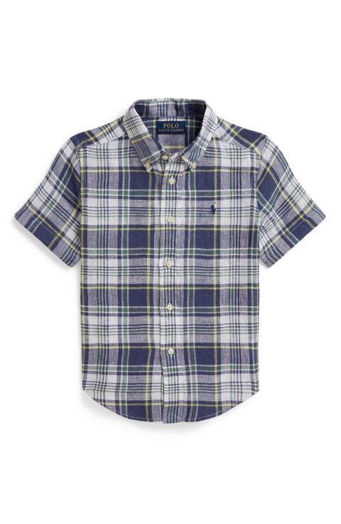 Kids' Plaid Short Sleeve Cotton Madras Button-Down Shirt (Toddler & Little Kid)