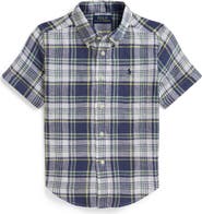 Polo Ralph Lauren Kids' Plaid Short Sleeve Cotton Madras Button-Down Shirt