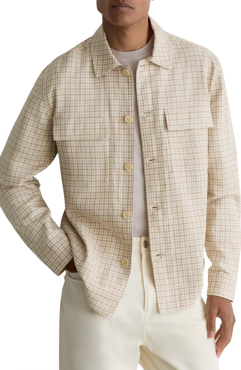 Reiss Sever Cotton & Linen Check Overshirt, Alternate, color, Oatmeal