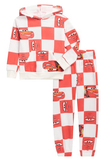 Happy Threads Kids' Cars Hoodie & Joggers Set In Red