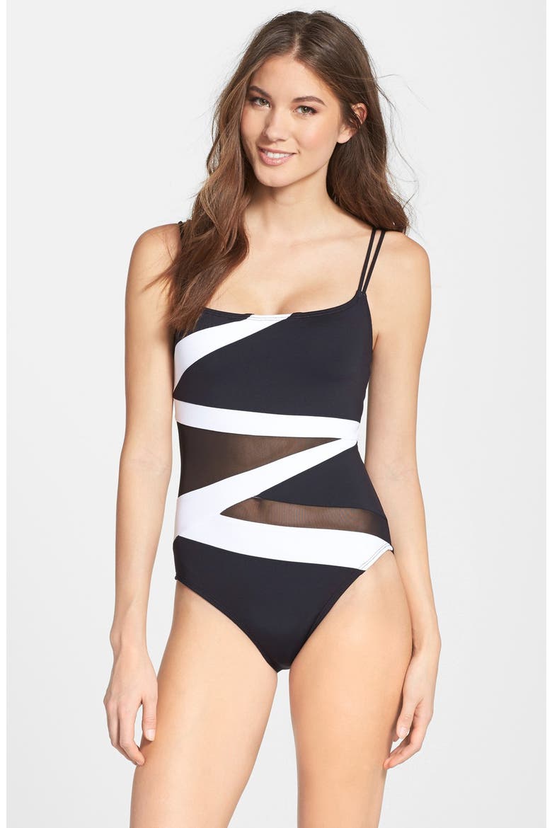 One-Piece Swimsuit, Main, color, BLACK/ WHITE