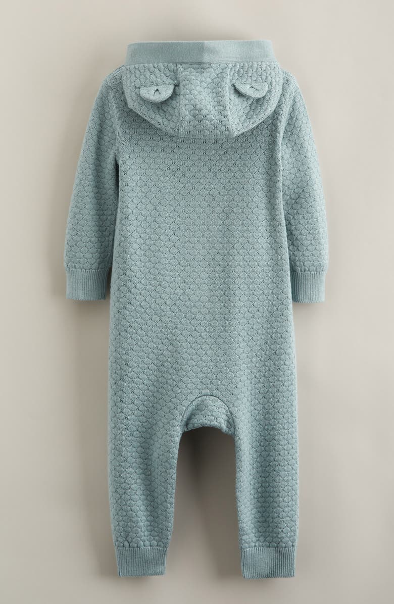 Nordstrom Hooded Bear Pointelle Sweater Romper, Alternate, color, Teal Mist