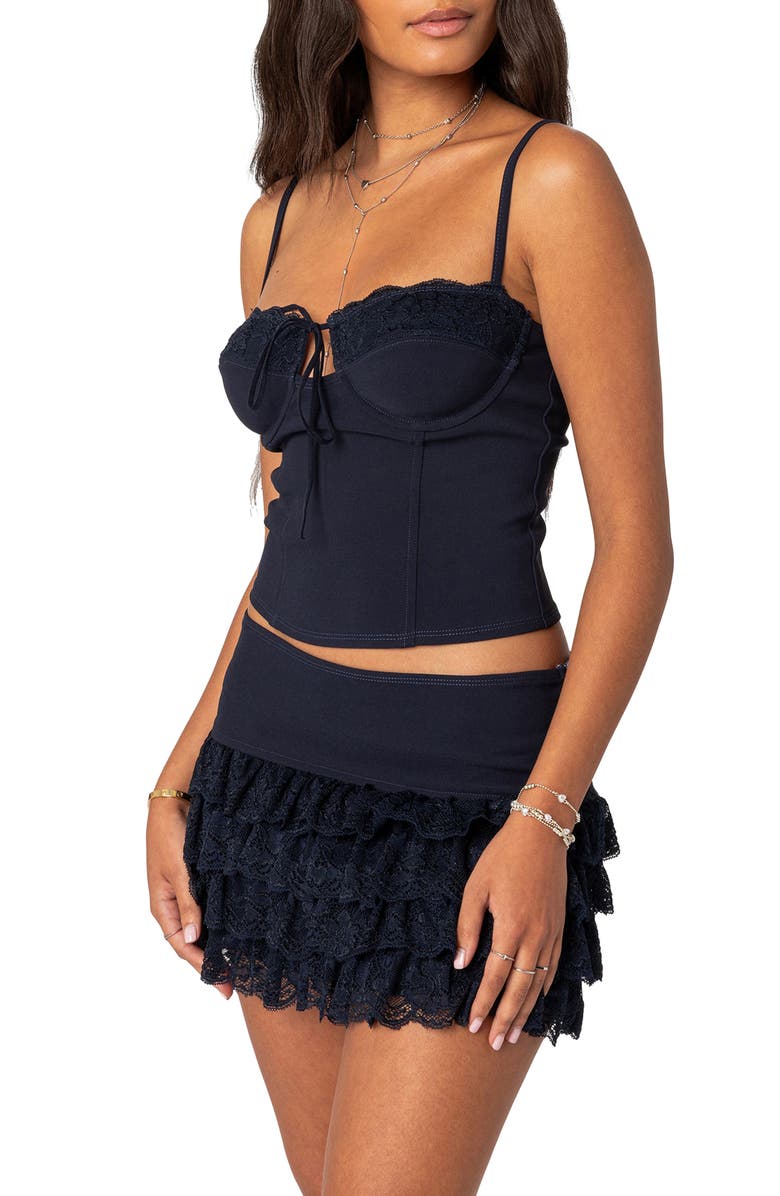 EDIKTED Maisie Lacey Cupped Corset, Alternate, color, Navy