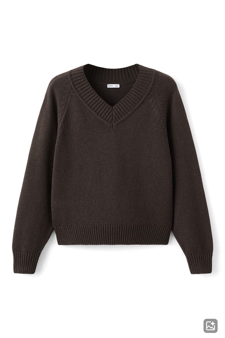 V-Neck Knit Sweater, Alternate, color, BROWN