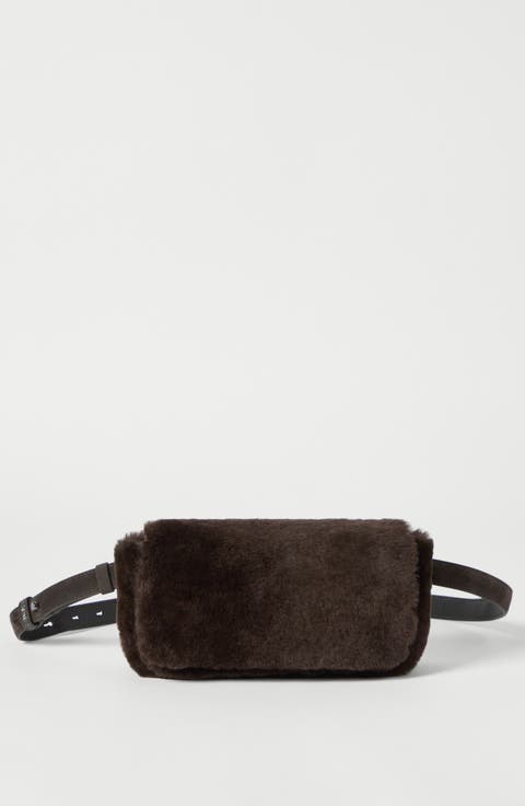 Explorer small belted bag in shearling with precious chain