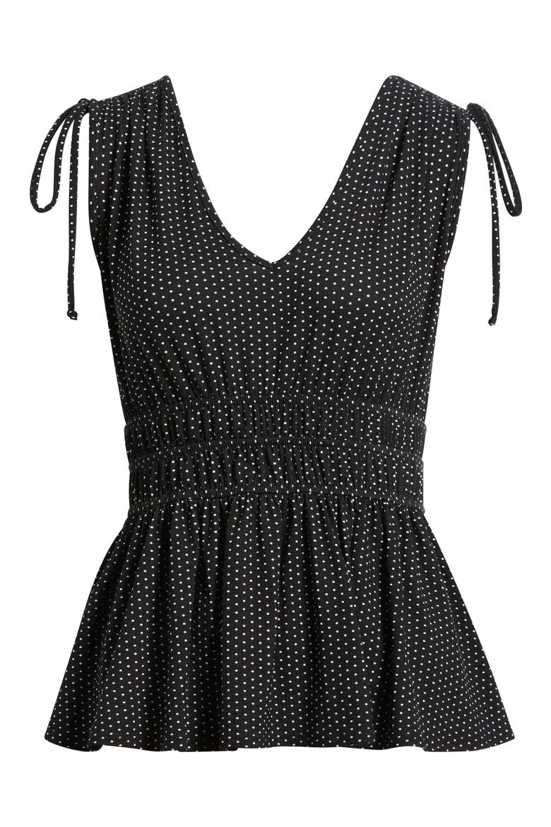 Polka Dot Peplum Top, Alternate, color, BLACK