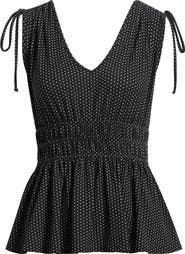 Loveappella Polka Dot Peplum Top