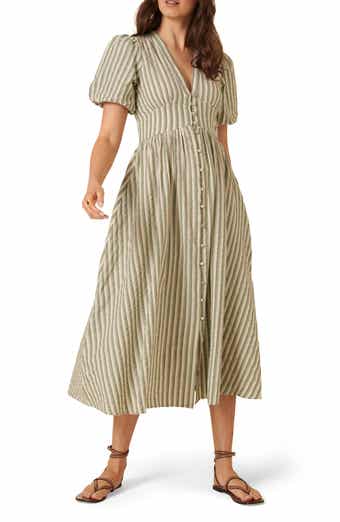 Nobody's Child Starlight Stripe Puff Sleeve Organic Cotton Midi Dress