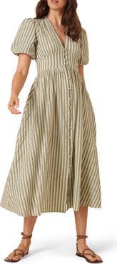 Nobody's Child Starlight Stripe Puff Sleeve Organic Cotton Midi Dress