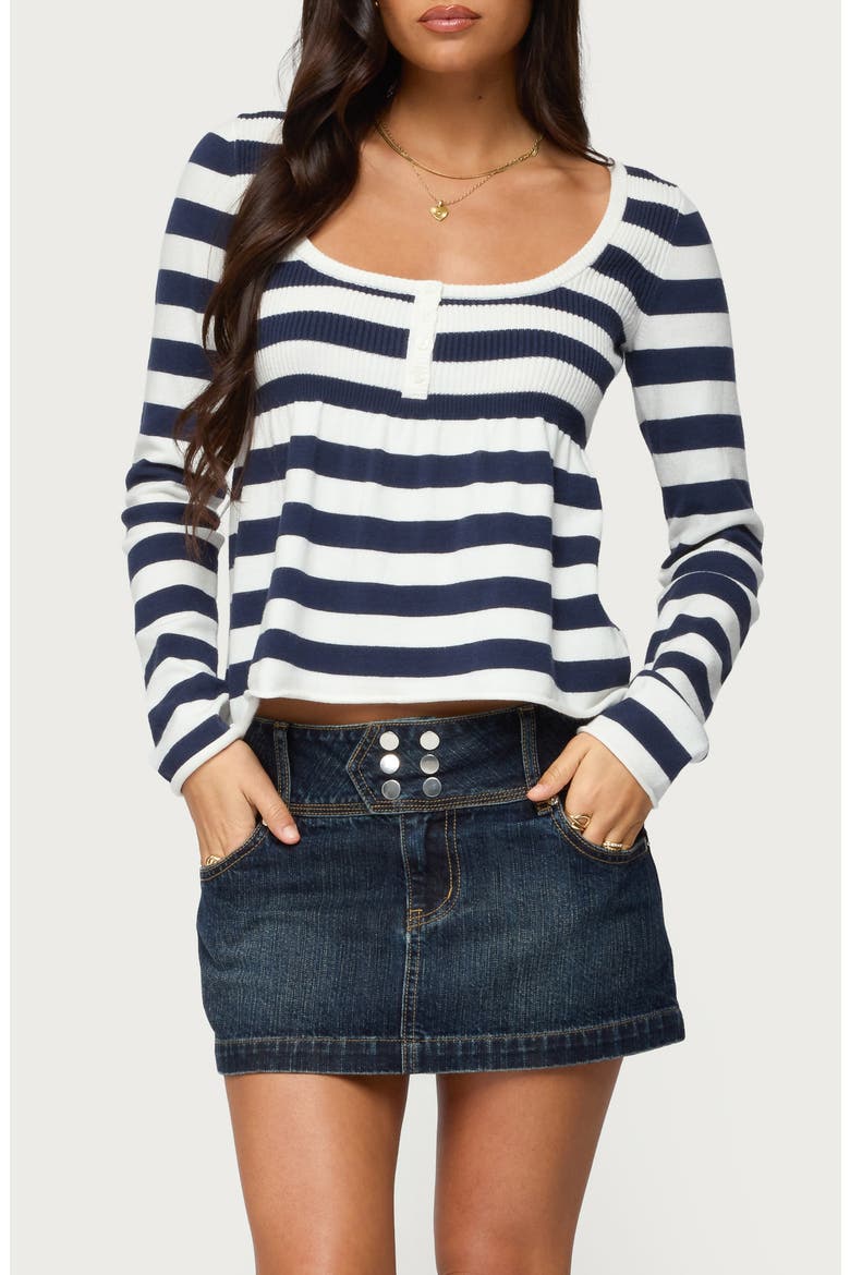 Lockie Stripe Knit Babydoll Top, Main, color, NAVY