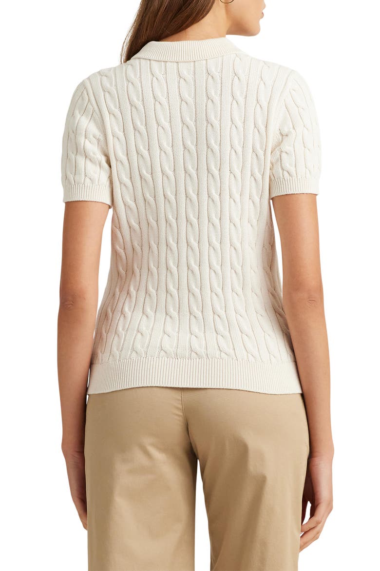 Cable Knit Cotton Polo Sweater, Alternate, color, WINTER CRM