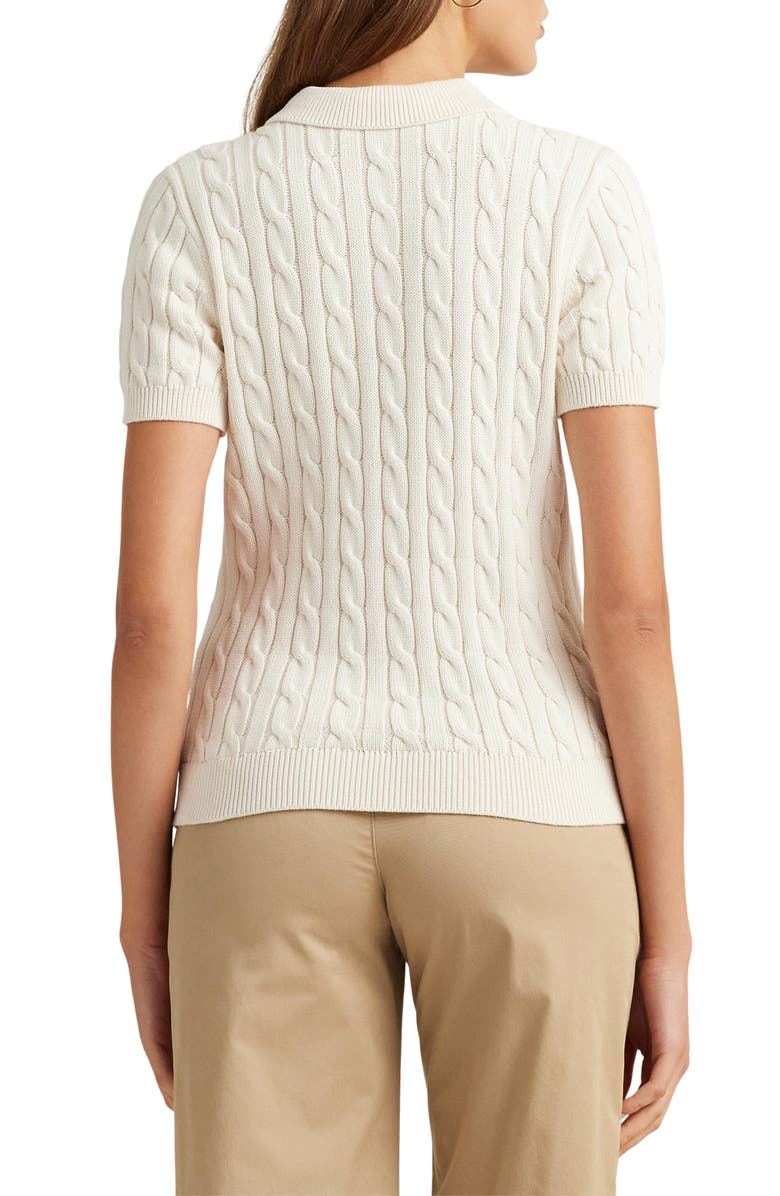 Lauren Ralph Lauren Cable Knit Cotton Polo Sweater, Alternate, color, Mascarpone Cream