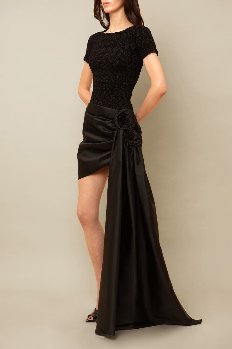 Sanderson Luxurious Asymmetrical Taffeta Skirt, Alternate, color, Black