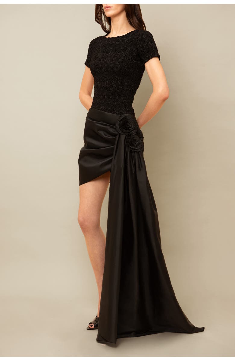 Contessa Mills Sanderson Luxurious Asymmetrical Taffeta Skirt, Alternate, color, Black