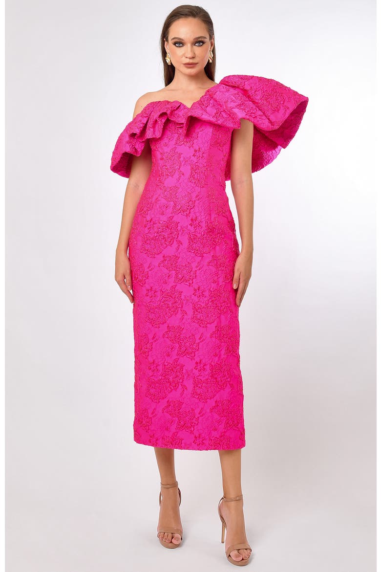 Soliel Dramatic Shoulder Column Midi, Main, color, FUCHSIA