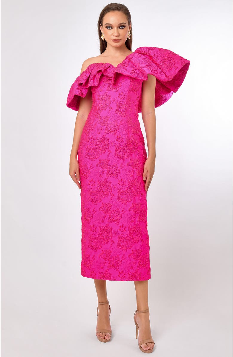 Bariano Soliel Dramatic Shoulder Column Midi, Main, color, Fuchsia