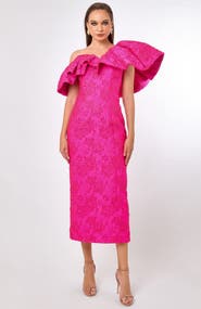 Bariano Soliel Dramatic Shoulder Column Midi