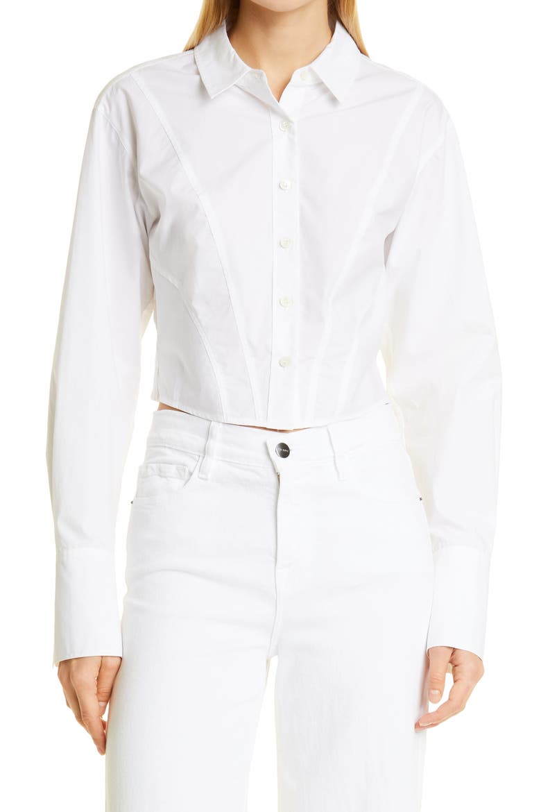 Crop Organic Cotton Button-Up Blouse, Main, color, BLANC