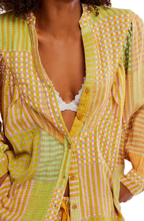 Free People Night After Night Cotton Button-up Pajama Shirt In Multi