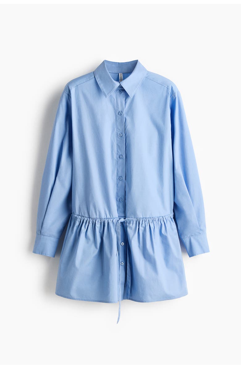 H&M Drawstring-detail poplin shirt dress, Alternate, color, Light Blue