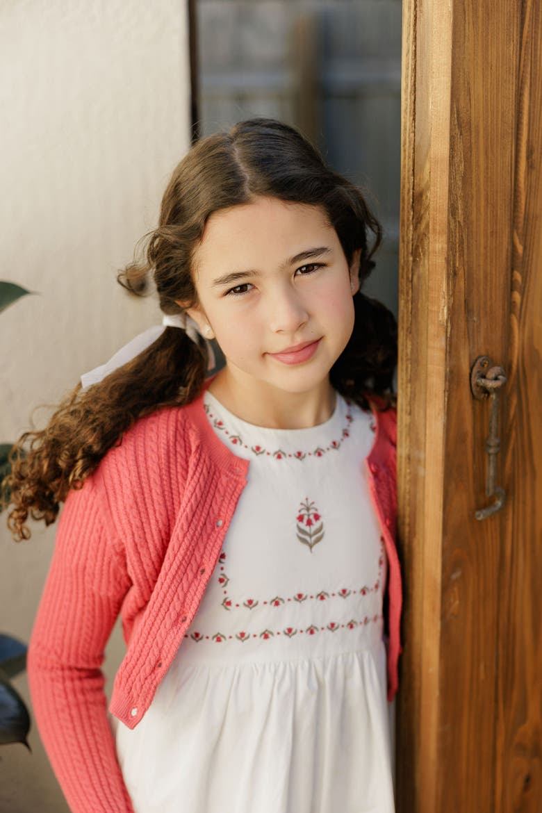 Looms Keepsake Collection - Girls Cable Knit Cardigan, Alternate, color, Berry