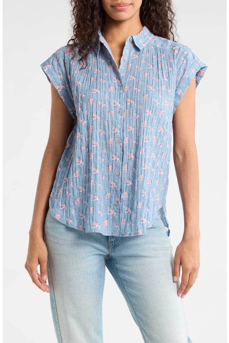 Floral Stretch Cotton Button-Up Shirt, Main, color, BLUE FLORAL