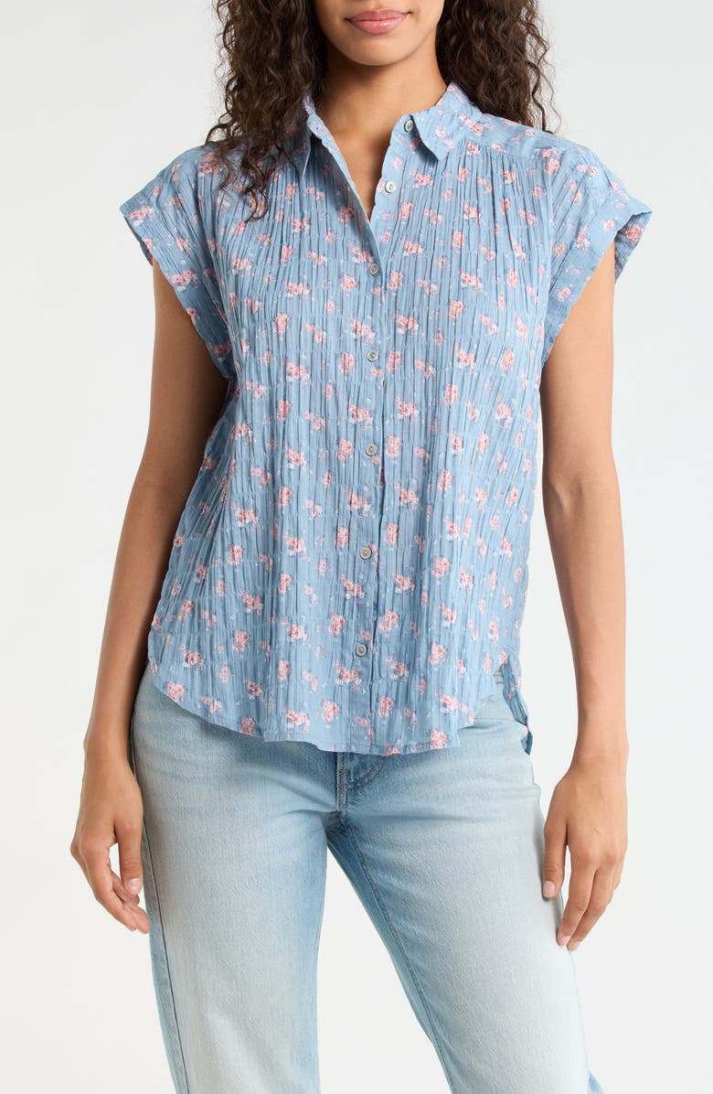 Lucky Brand Floral Stretch Cotton Button-Up Shirt, Main, color, Blue Floral