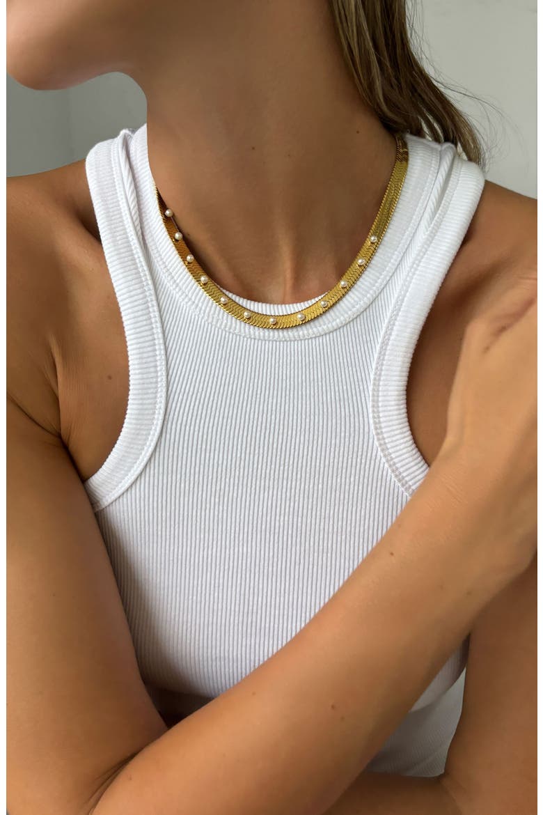 Gemstone Snake Chain Necklace, Alternate, color, PEARL