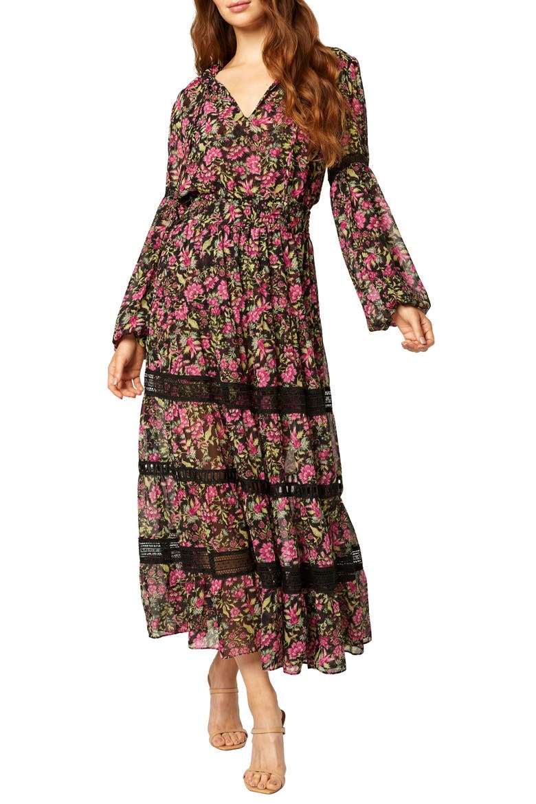 Misa Los Anglese Olivia Floral Tiered Skirt, Main, color, FLORA FUSCHIA